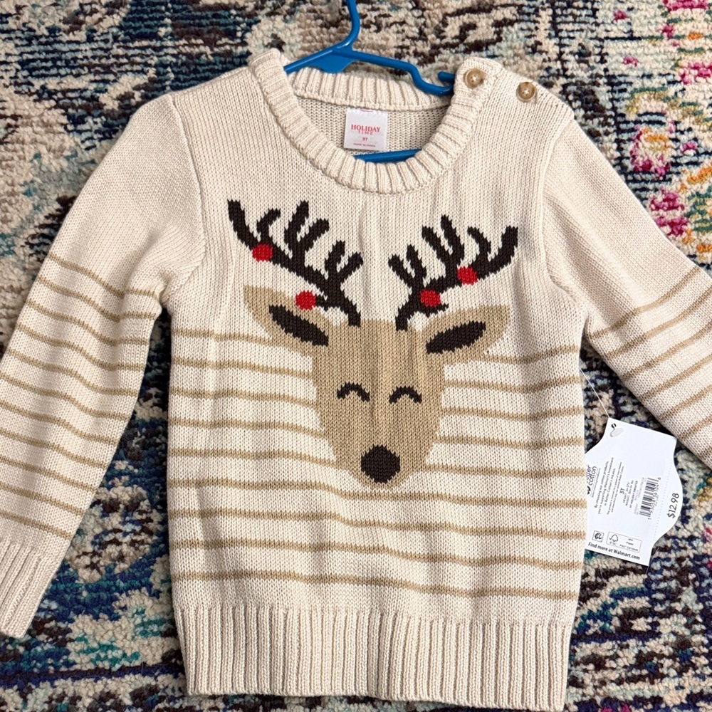 Holiday Editions Cream and Brown Reindeer Sweater